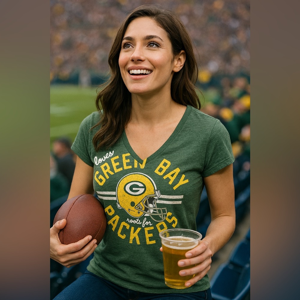 NFL Green Bay Packers Women's Green T-Shirt Crew Short Sleeve Fitted size L